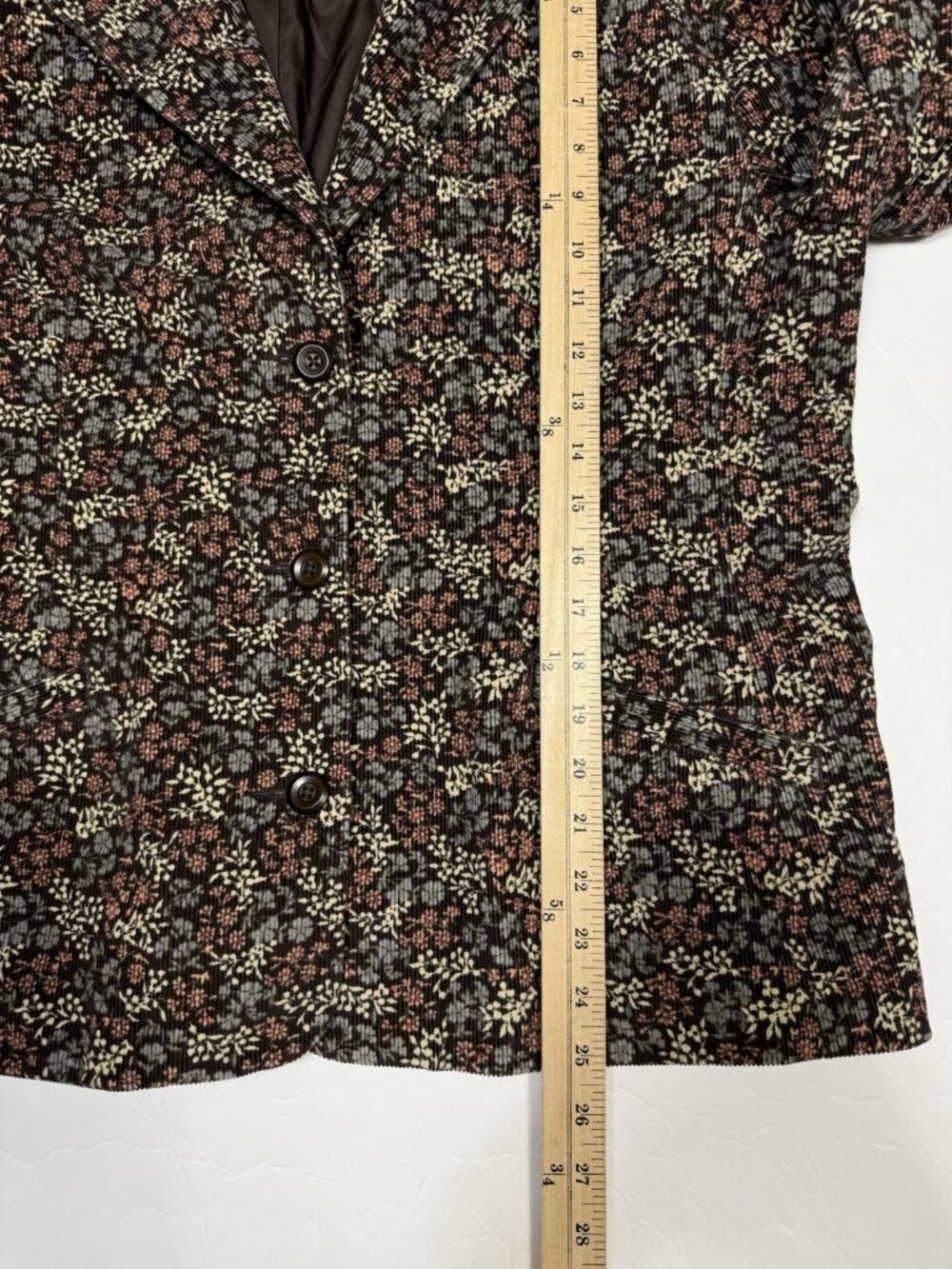 LL Bean Womens Blazer 18 Petite Brown Floral Corduroy Button Jacket Pockets - Picture 10 of 12